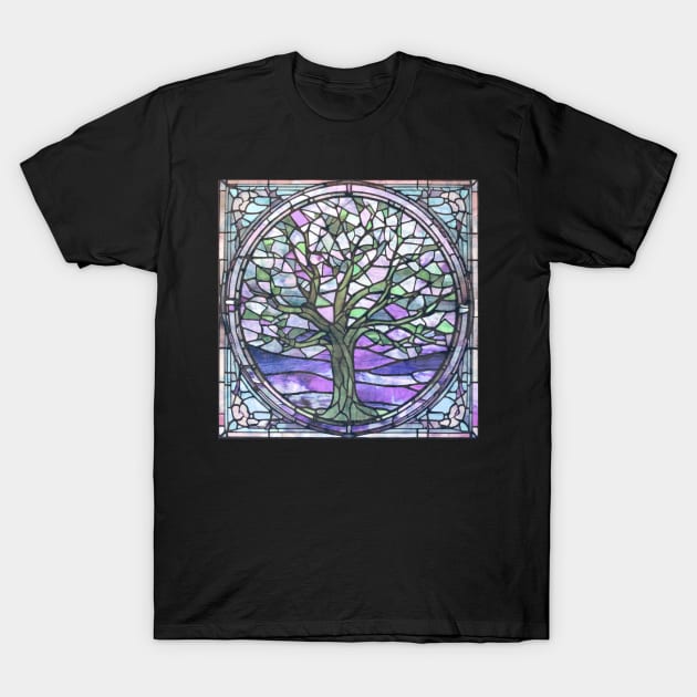 Stained glass window tree phish fans dead head hiking outdoors spiritual nature T-Shirt by Aurora X